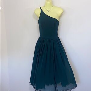 Dress The Population Dress One Shoulder Green Fit &Flare Sz Small